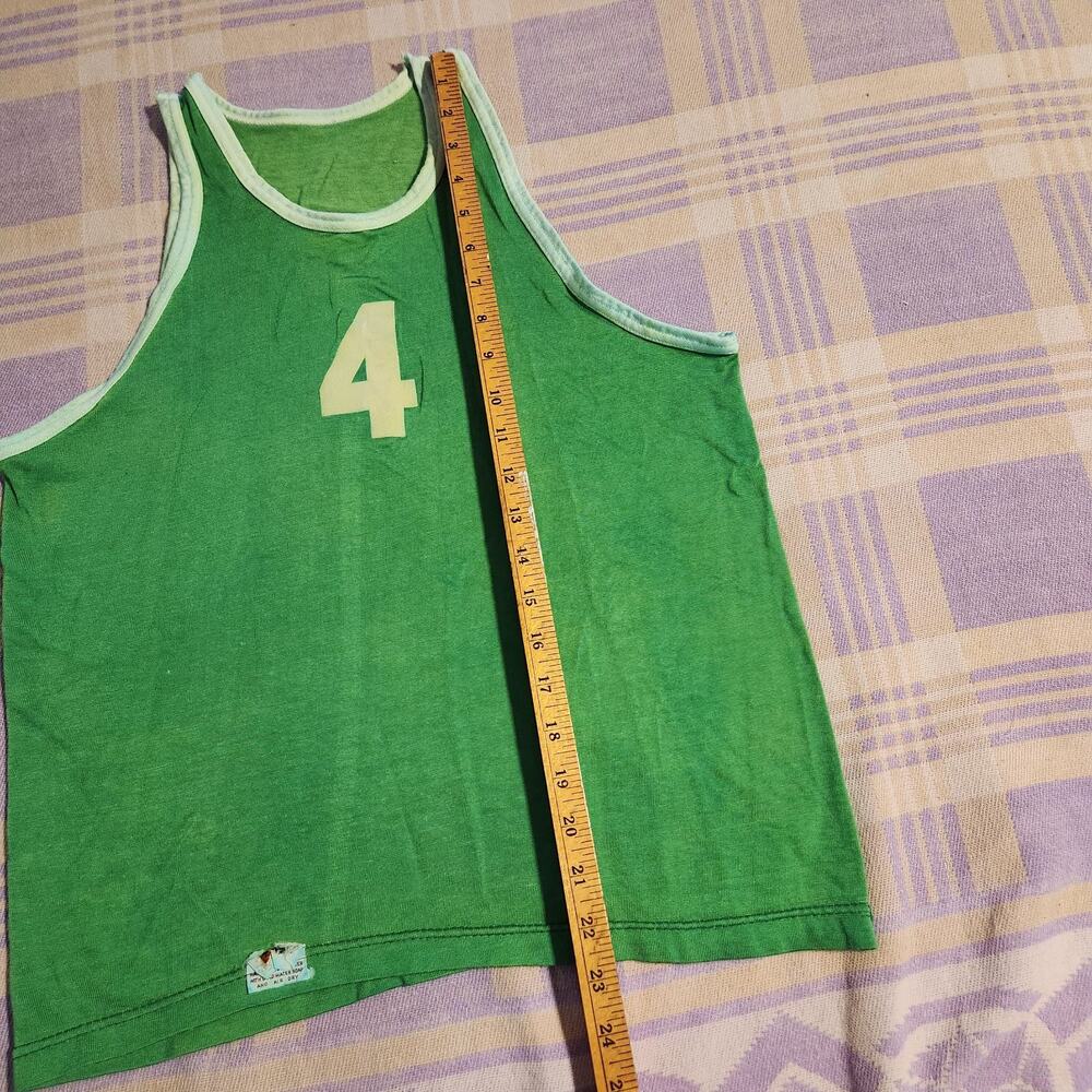 Vintage 60s 50s Felco NY Athletic Wear Jersey SZ M # 4 Green Tank Top Shirt Rare - Picture 4 of 7
